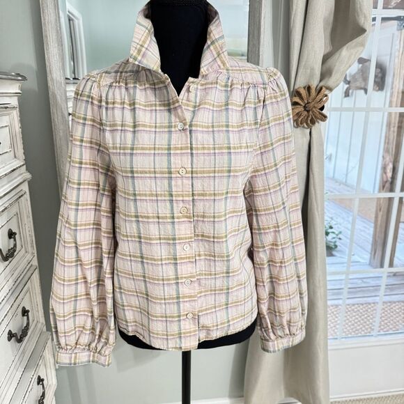 Wrap London Plaid long sleeve Button-Up relaxed fit Shirt- EUC- size4 - Picture 7 of 16